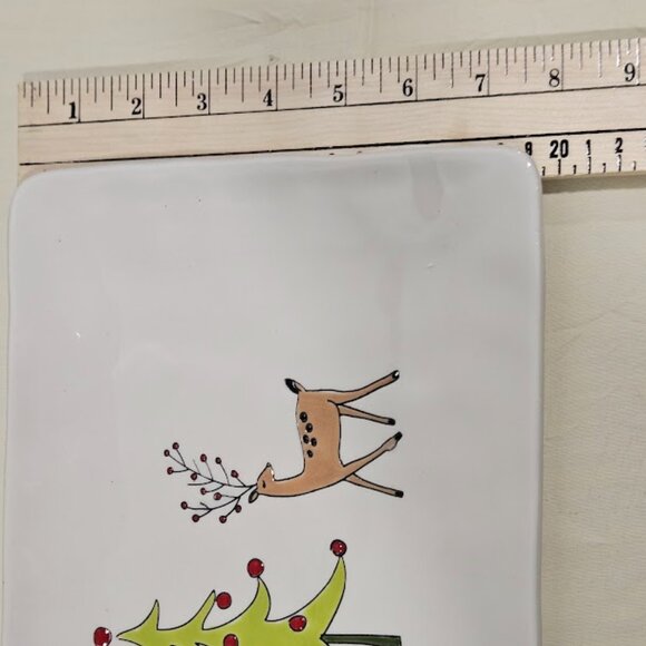 LANG Ceramic Rectangular Whimsy Winter Platter Hand Painted Christmas Snowman - Picture 10 of 11